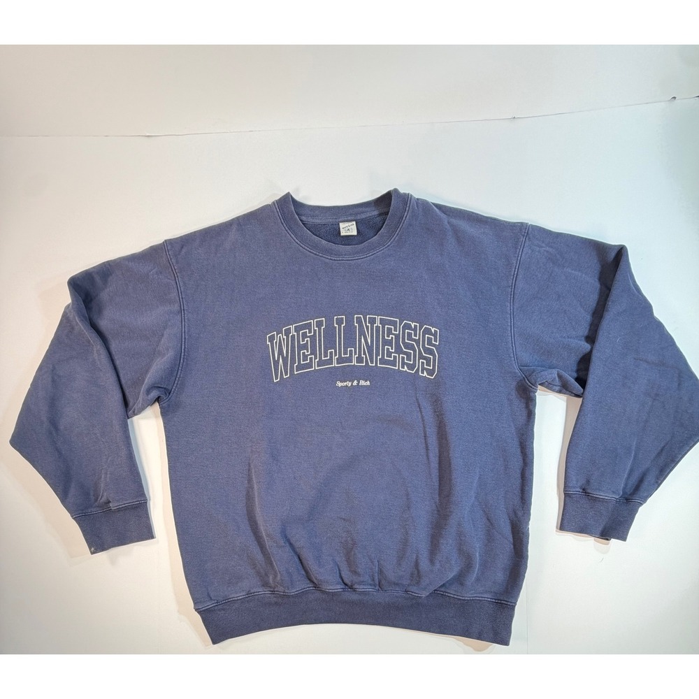 Sporty & Rich Wellness Crewneck Sweatshirt Navy Blue Graphic Pullover Large USA